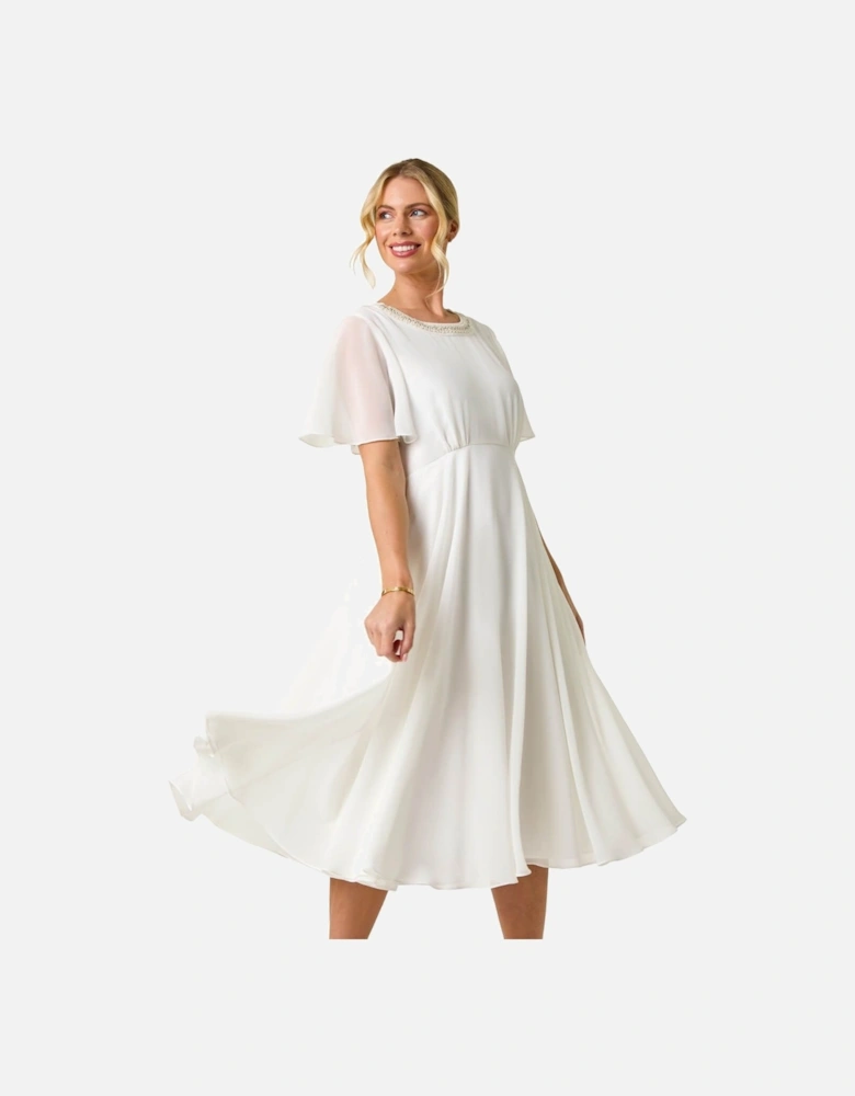 Petite Trim Neck Short Sleeve Dress