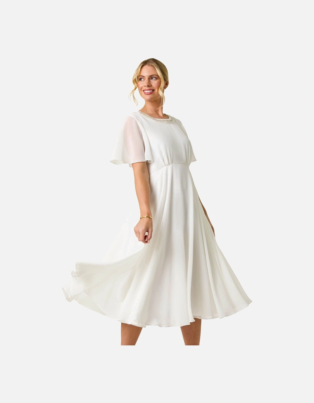 Petite Trim Neck Short Sleeve Dress, 2 of 1