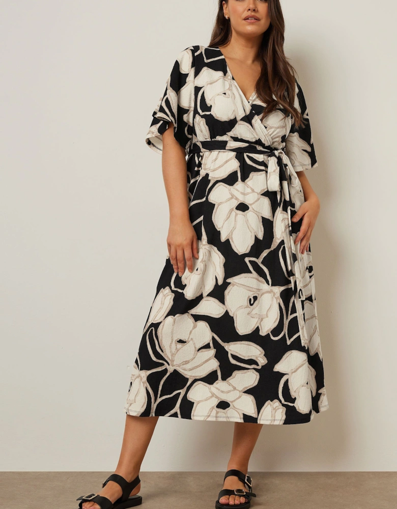 Floral Textured Wrap Midi Dress