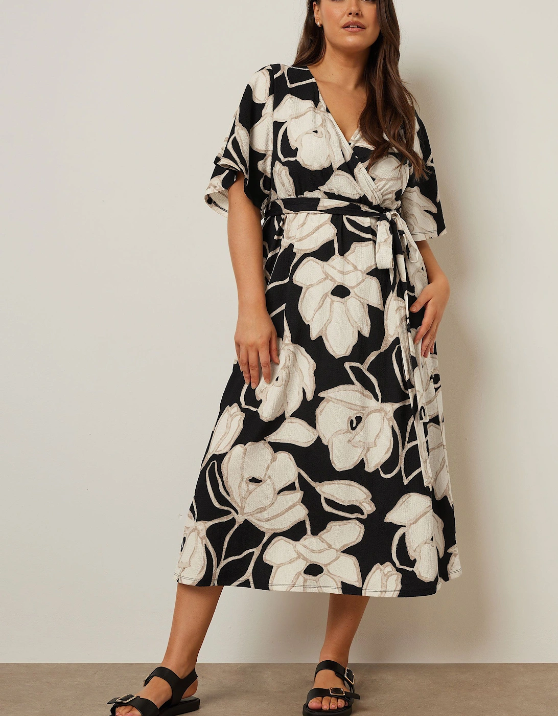 Floral Textured Wrap Midi Dress, 2 of 1