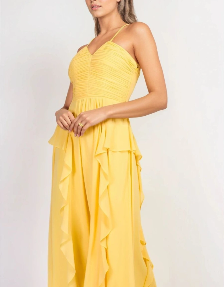 iSKA Yellow Chiffon Frill Midaxi Dress