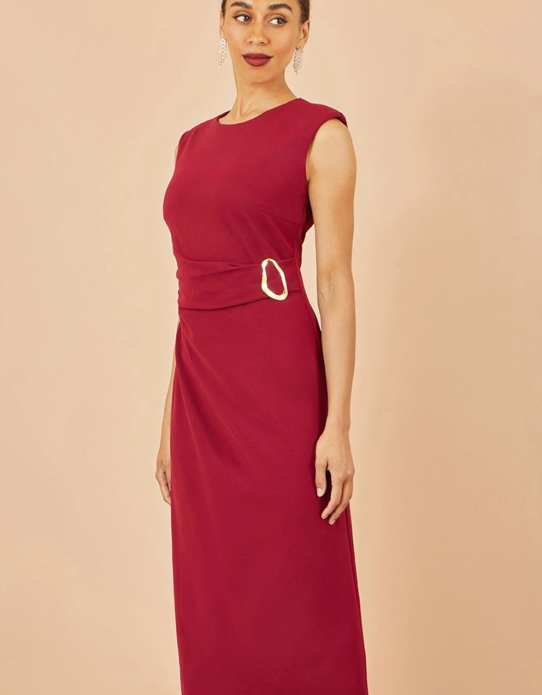 Burgundy Buckle Detail Ruched Dress