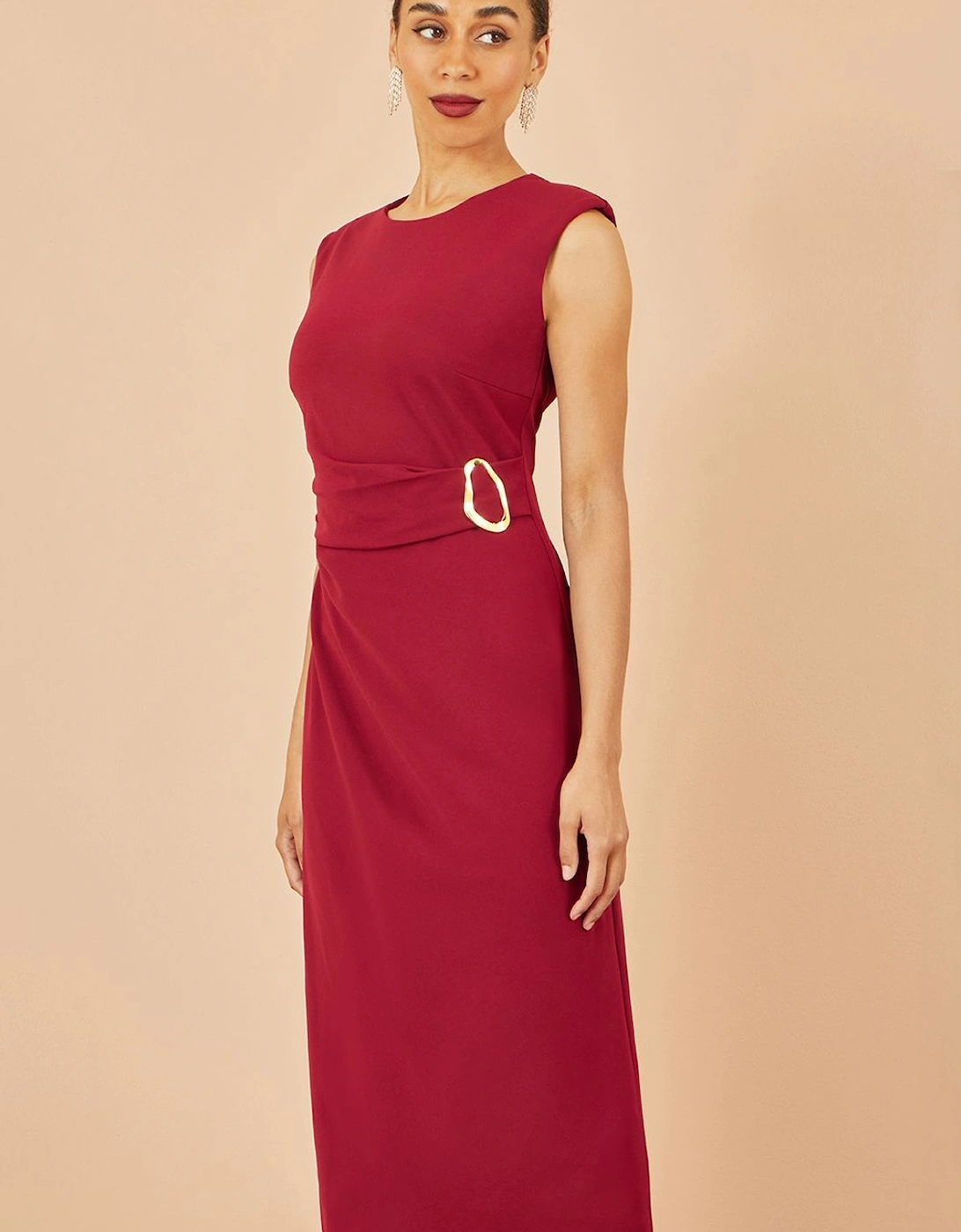 Burgundy Buckle Detail Ruched Dress, 2 of 1