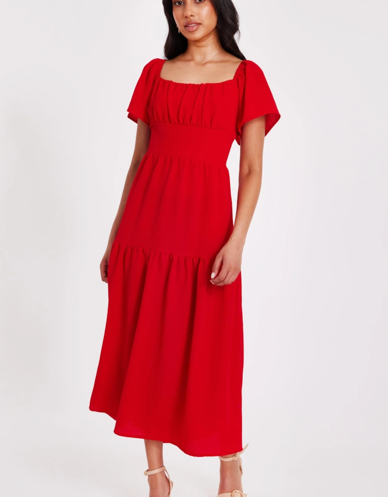 Red Petite Short Sleeve Midaxi Dress