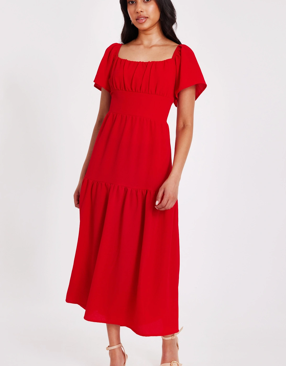 Red Petite Short Sleeve Midaxi Dress, 2 of 1