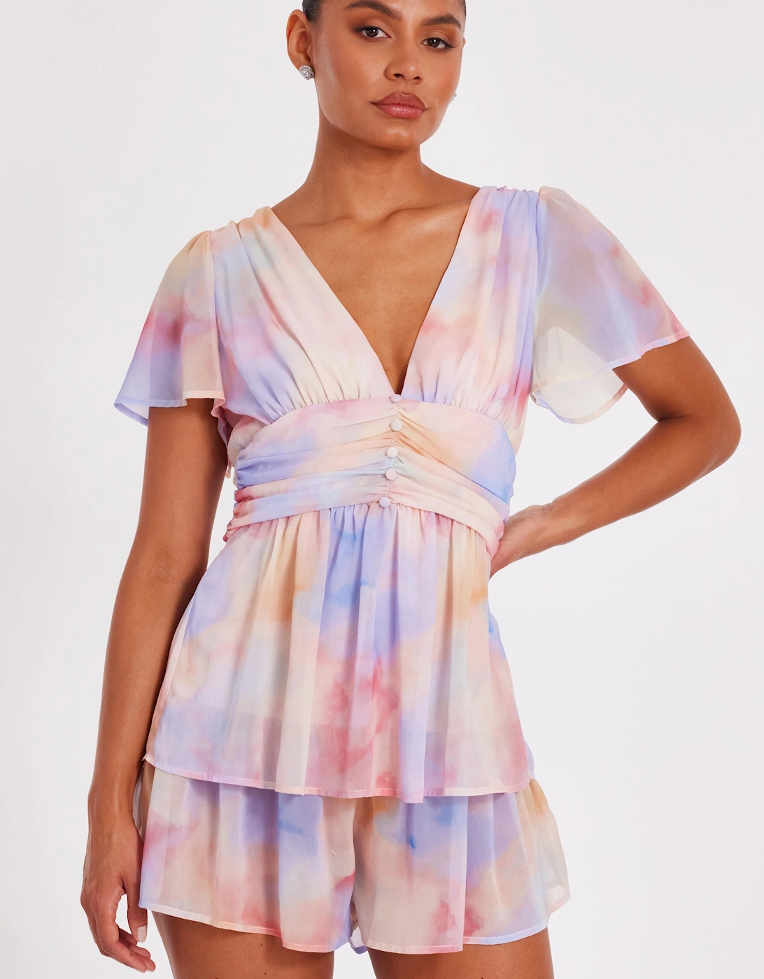 Multi Tie Dye Tiered Playsuit, 2 of 1