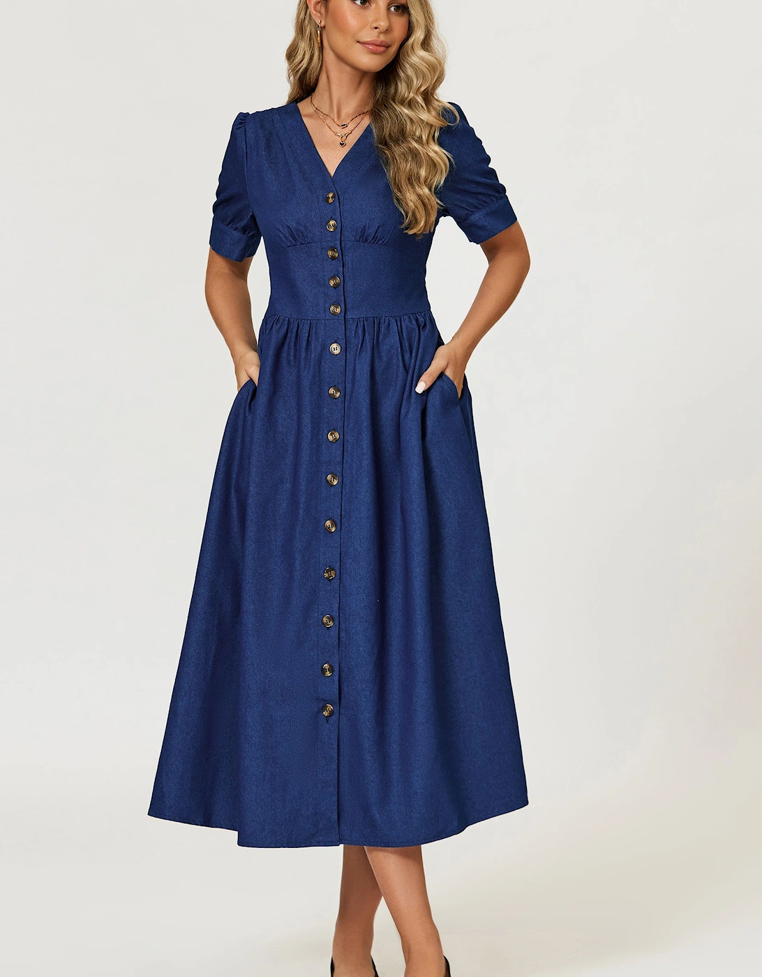 Denim Midi Dress In Blue, 2 of 1