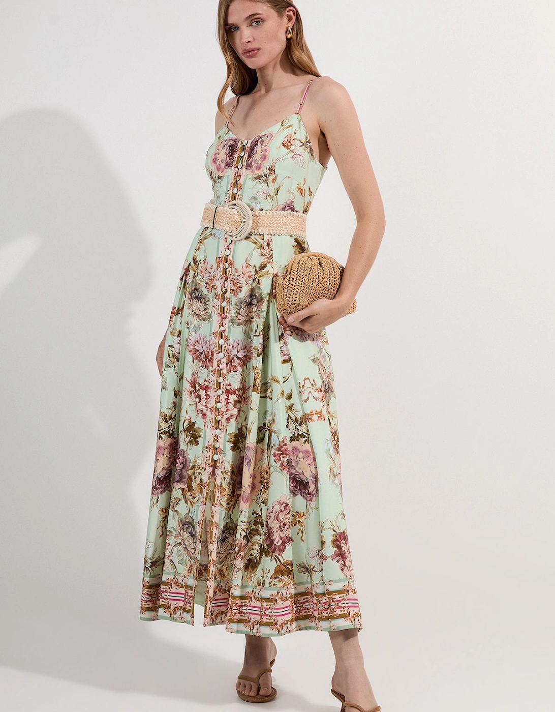 Mirrored Floral Viscose Linen Strappy Maxi Dress, 2 of 1