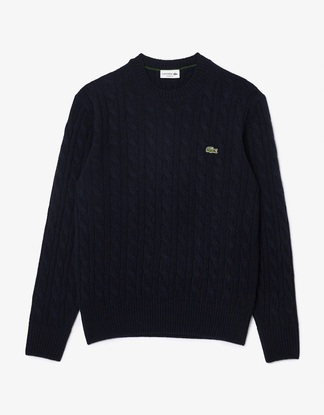 Carded Wool Cable Knit Crew Neck Mens Sweater - Navy Blue 166