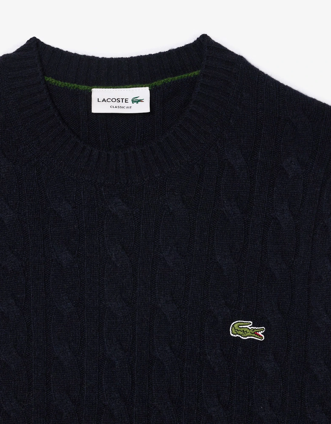 Carded Wool Cable Knit Crew Neck Mens Sweater - Navy Blue 166