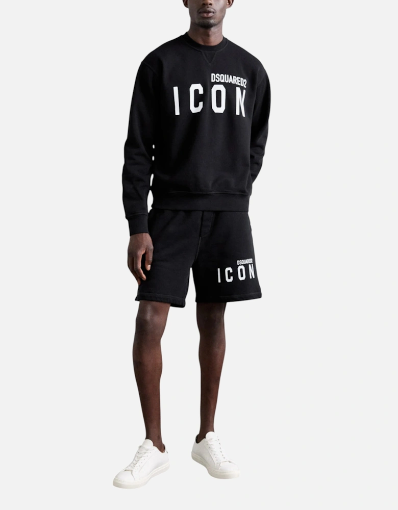 Mens Sweatshirt Icon Pullover Crew Neck Jumper Cotton Black Cool Fit