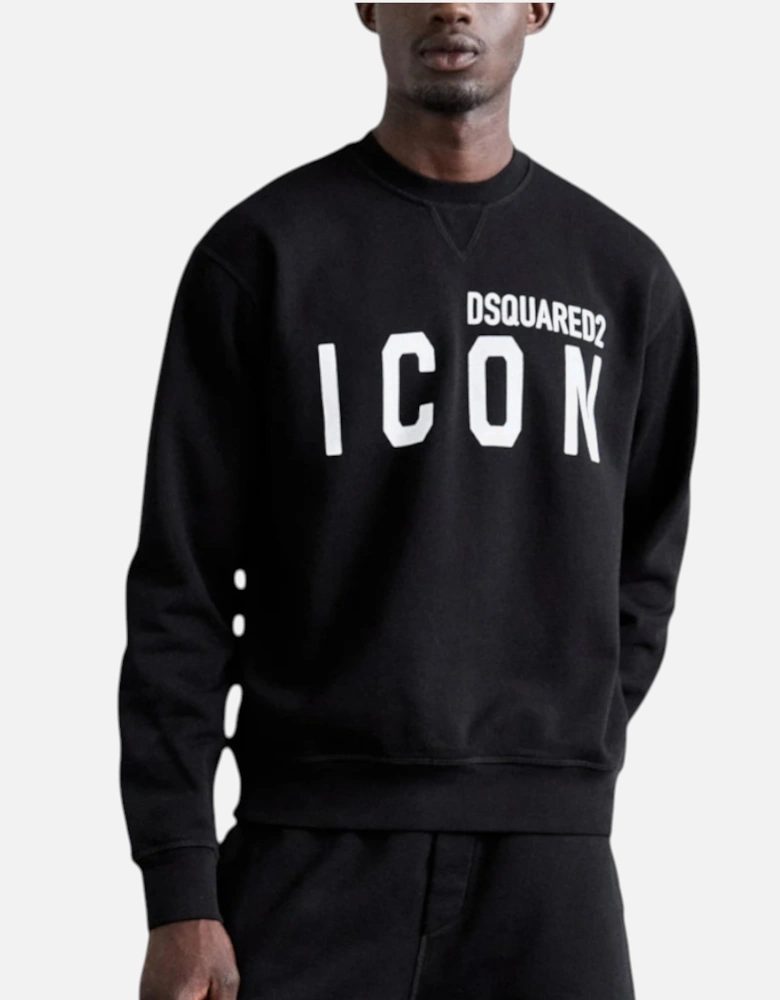 Mens Sweatshirt Icon Pullover Crew Neck Jumper Cotton Black Cool Fit