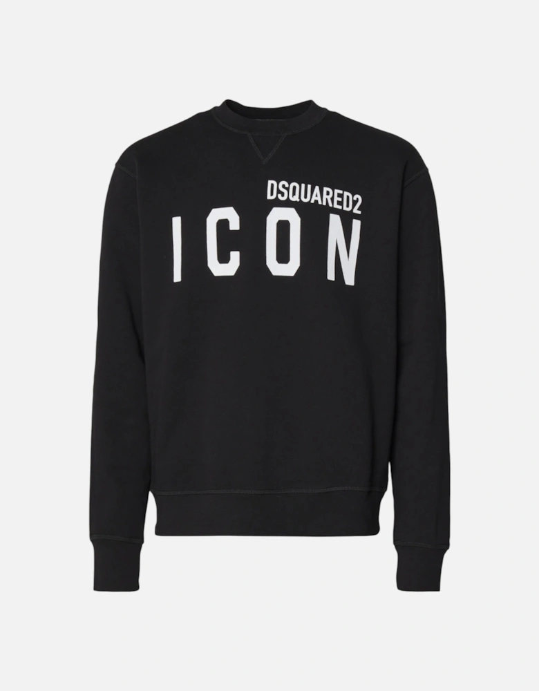 Mens Sweatshirt Icon Pullover Crew Neck Jumper Cotton Black Cool Fit