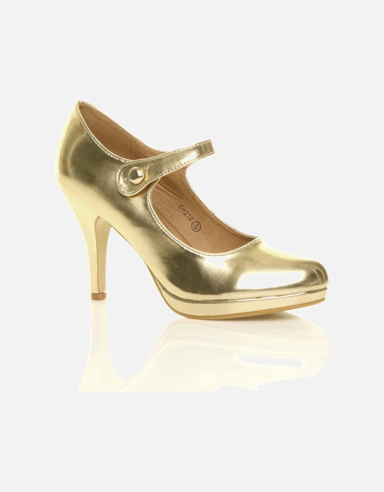 High Slim Heel Mary Jane Faux Leather Court Shoes
