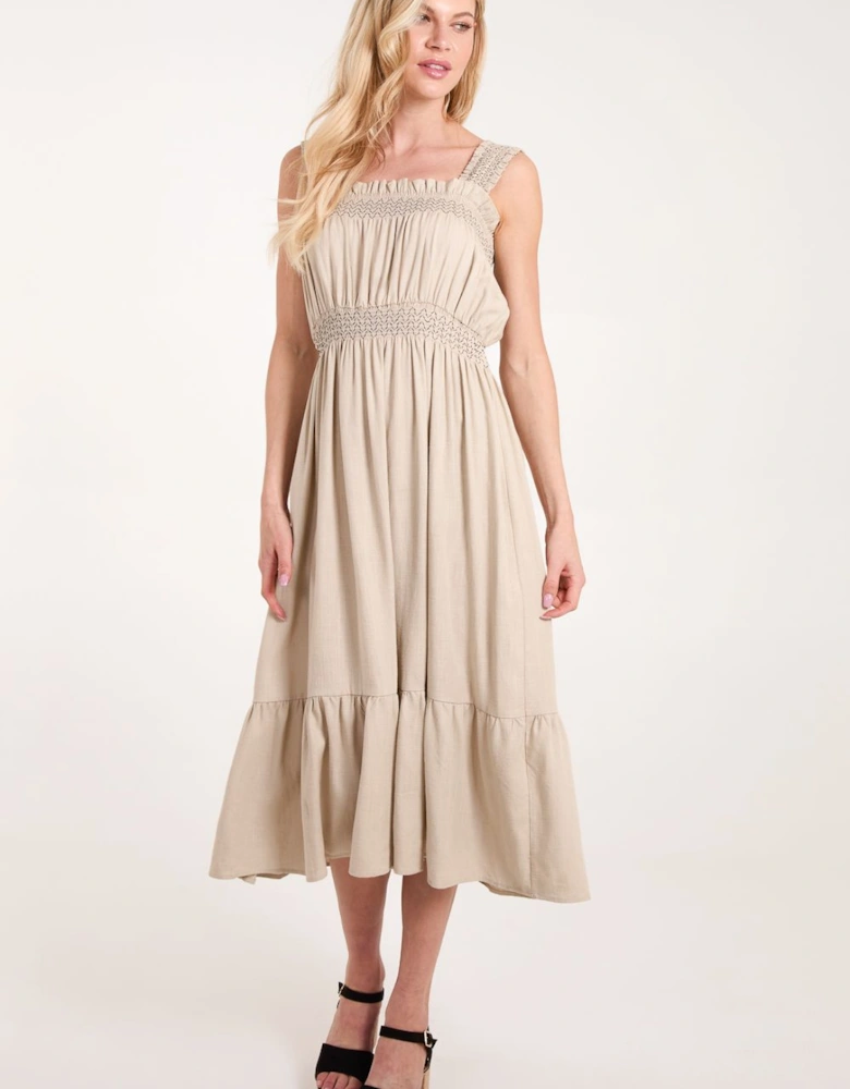 Shirred Detail Midi Dress