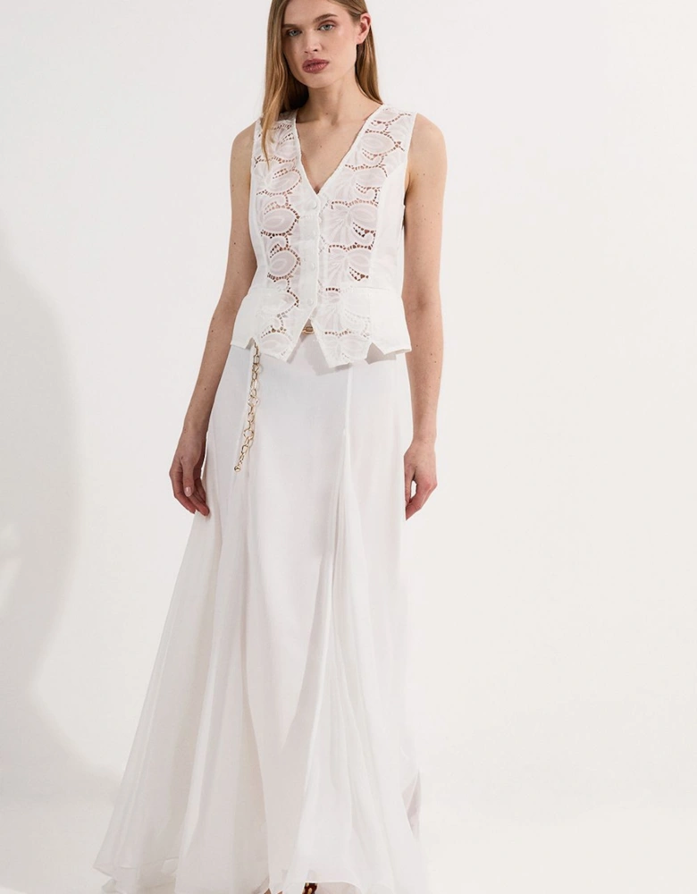 Crinkle Georgette Godet Woven Maxi Skirt