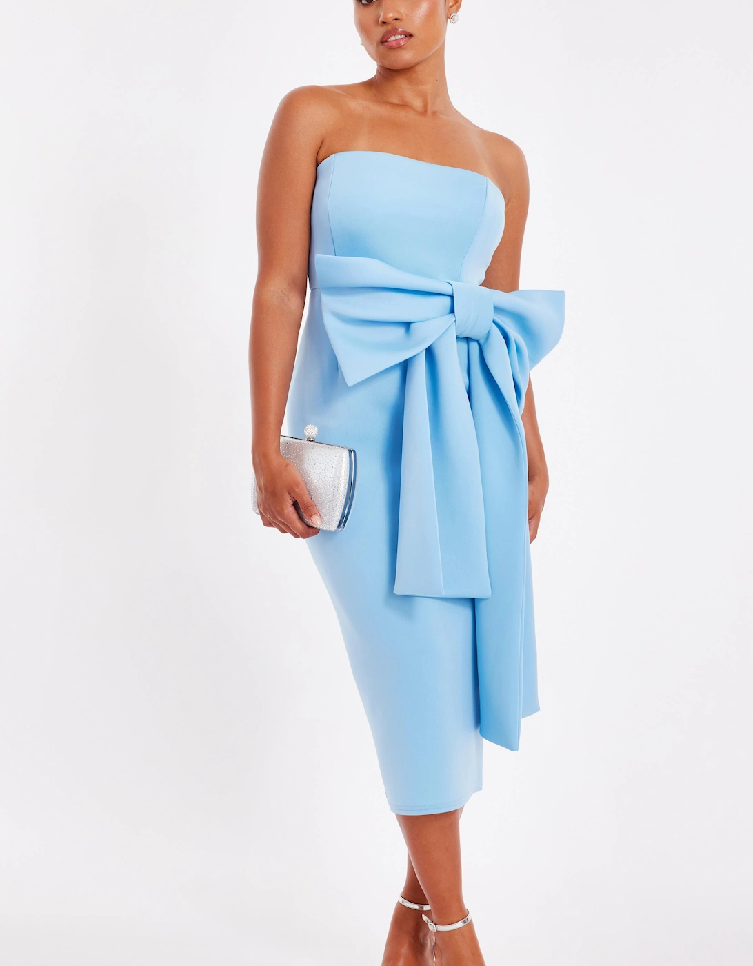Light Blue Petite Strapless Bow Midi Dress, 2 of 1