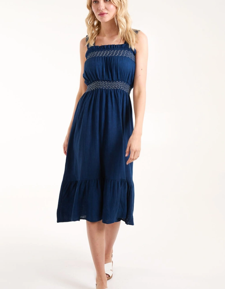 Shirred Detail Midi Dress