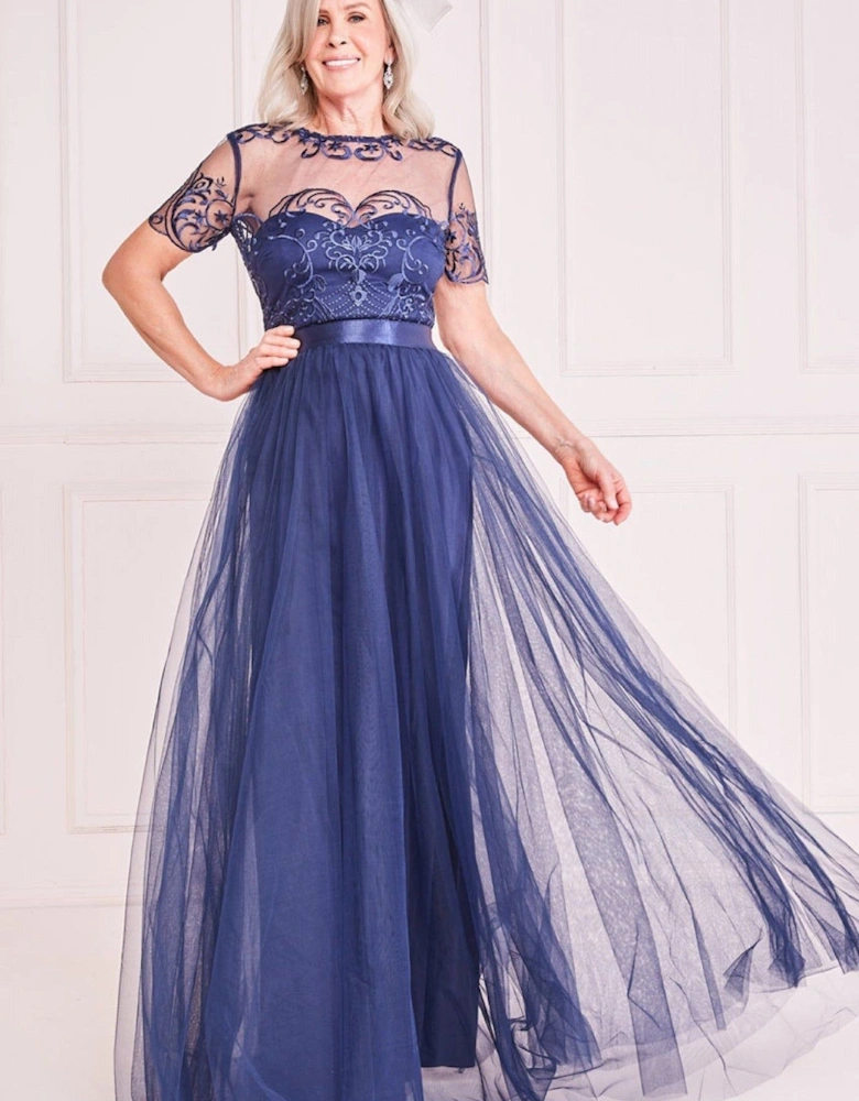 Mesh Embroidered Maxi Dress