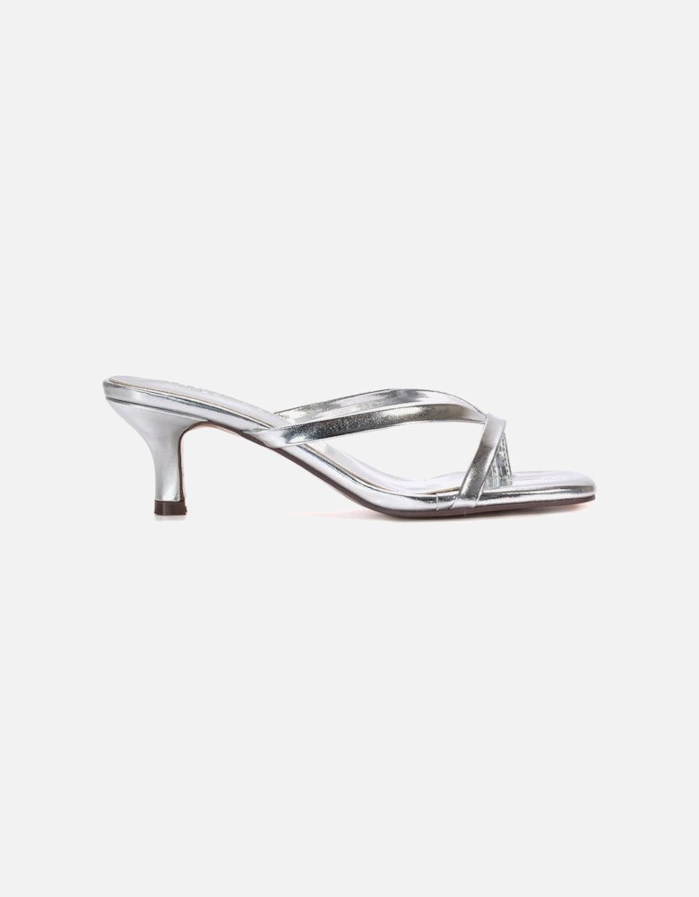'Tiana' Slip On Mid Kitten Heel Mules Square Toe Sandals