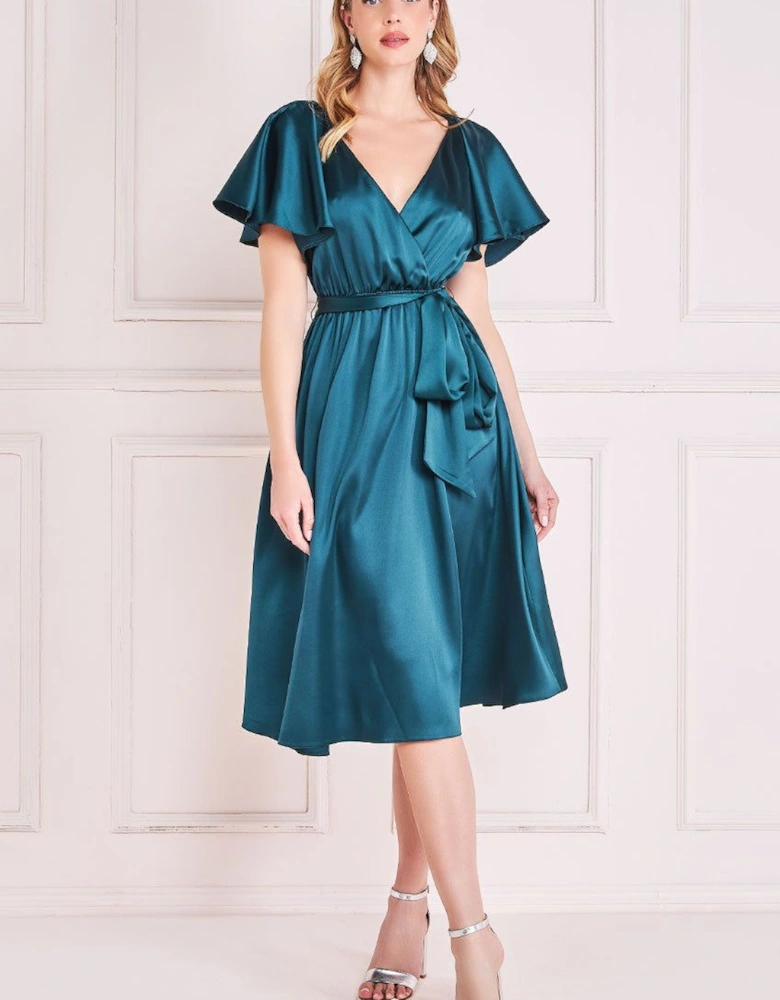 Flutter Sleeve With Elastic Midi Dress
