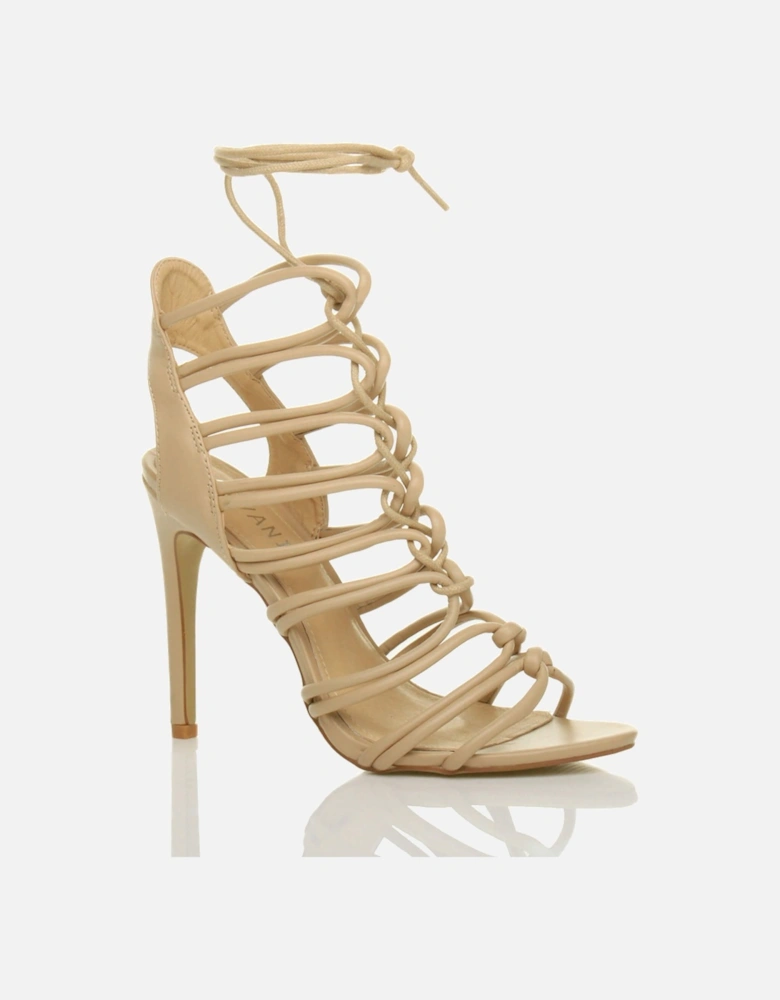 High  Heel Lace Up Strappy Faux Leather Heeled Sandals