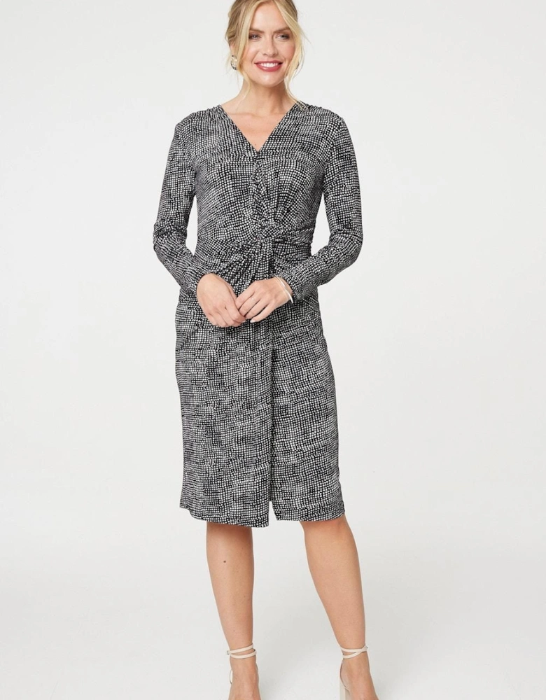 Printed Twist Front Knee Length Dress