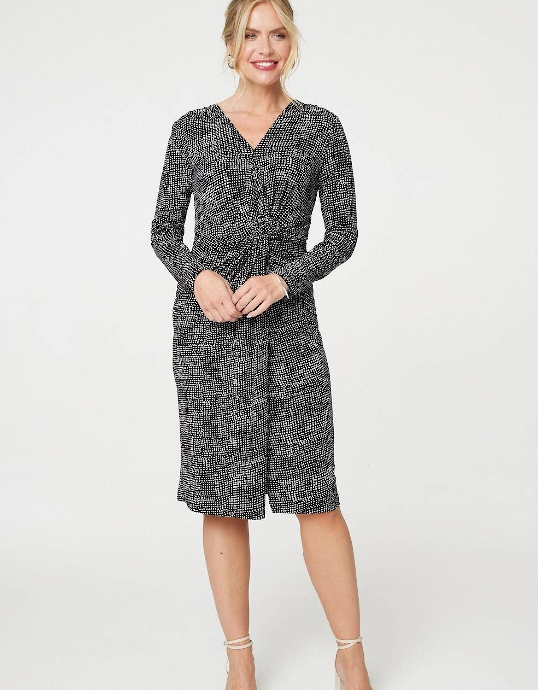 Printed Twist Front Knee Length Dress, 2 of 1