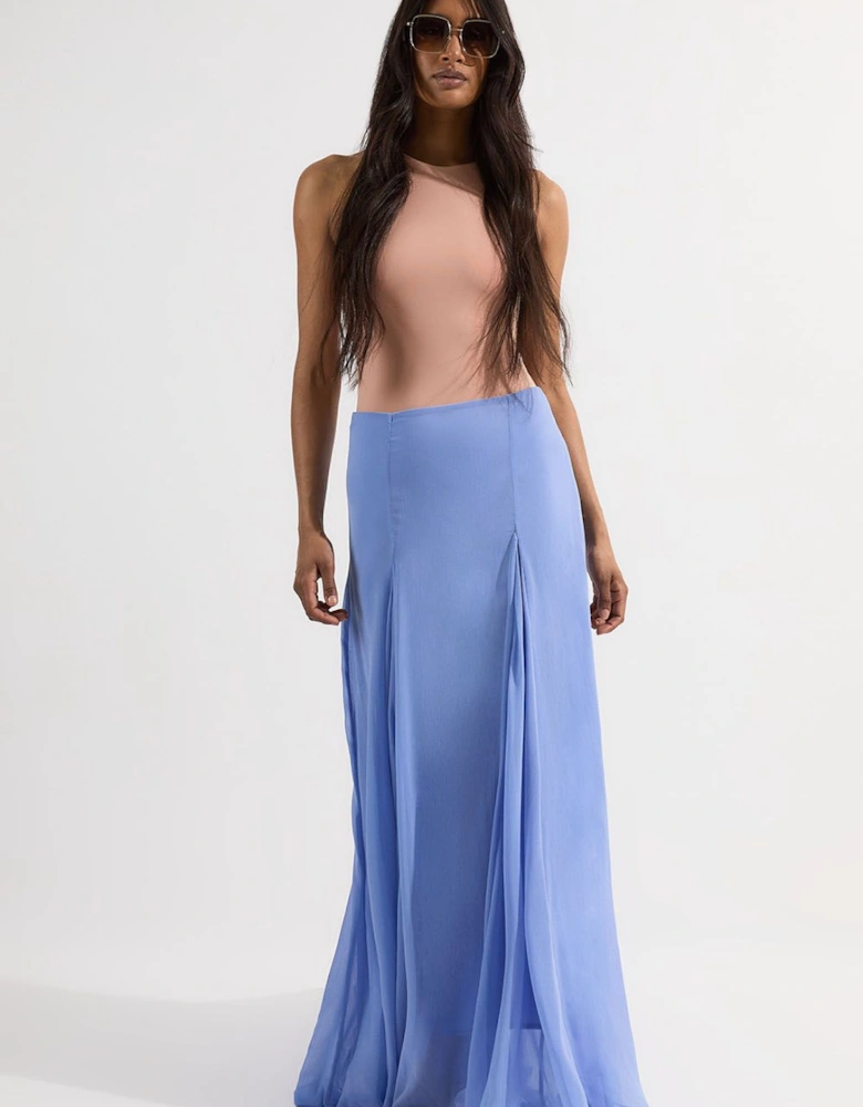Crinkle Georgette Godet Woven Maxi Skirt