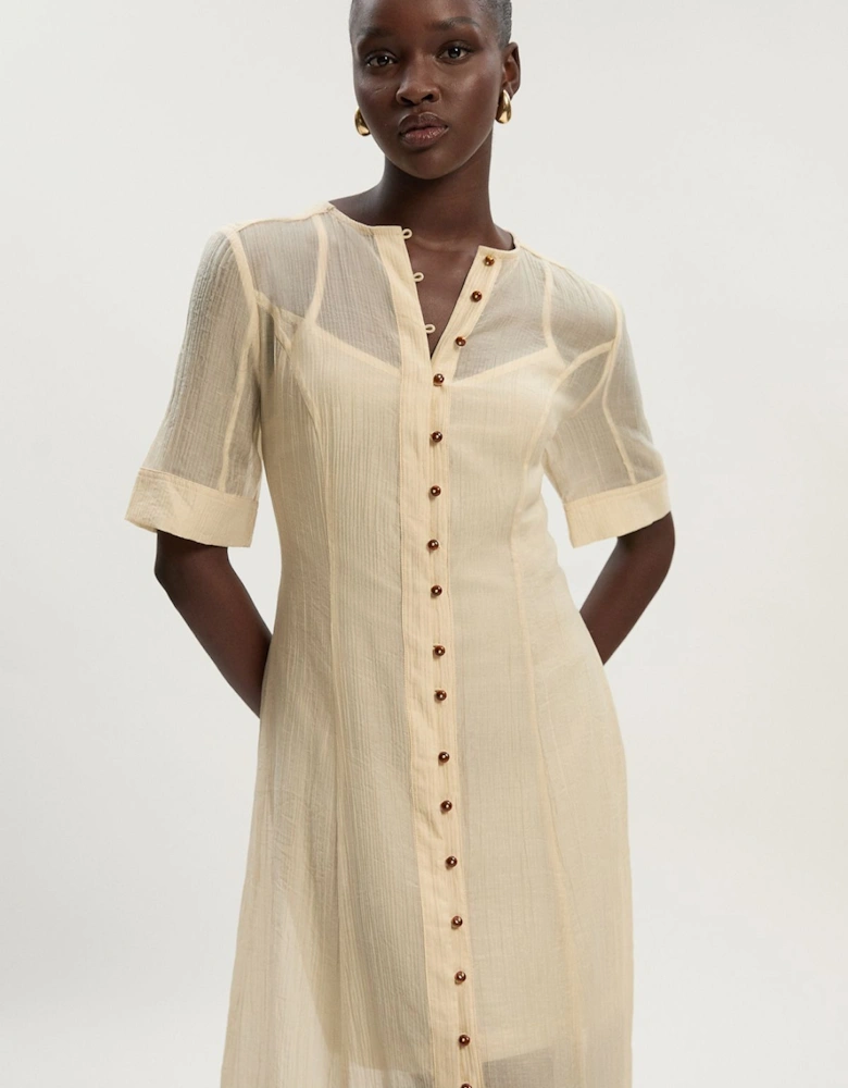 Crinkle Georgette Button Detail Woven Maxi Dress