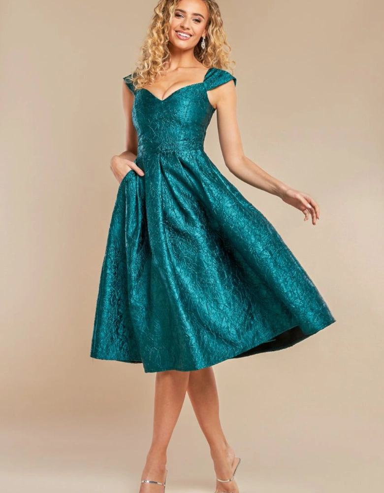 Crushed Satin Sleeveless A Line Midi Dress