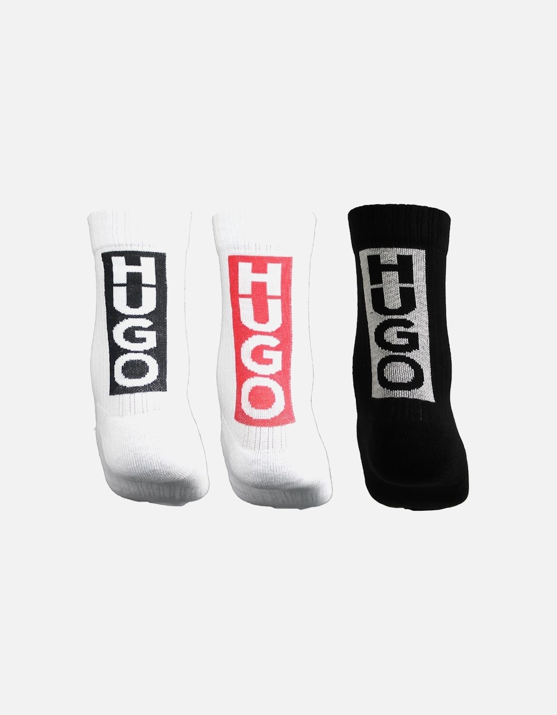 HUGO 3-Pack Back Label Sports Socks, Black White