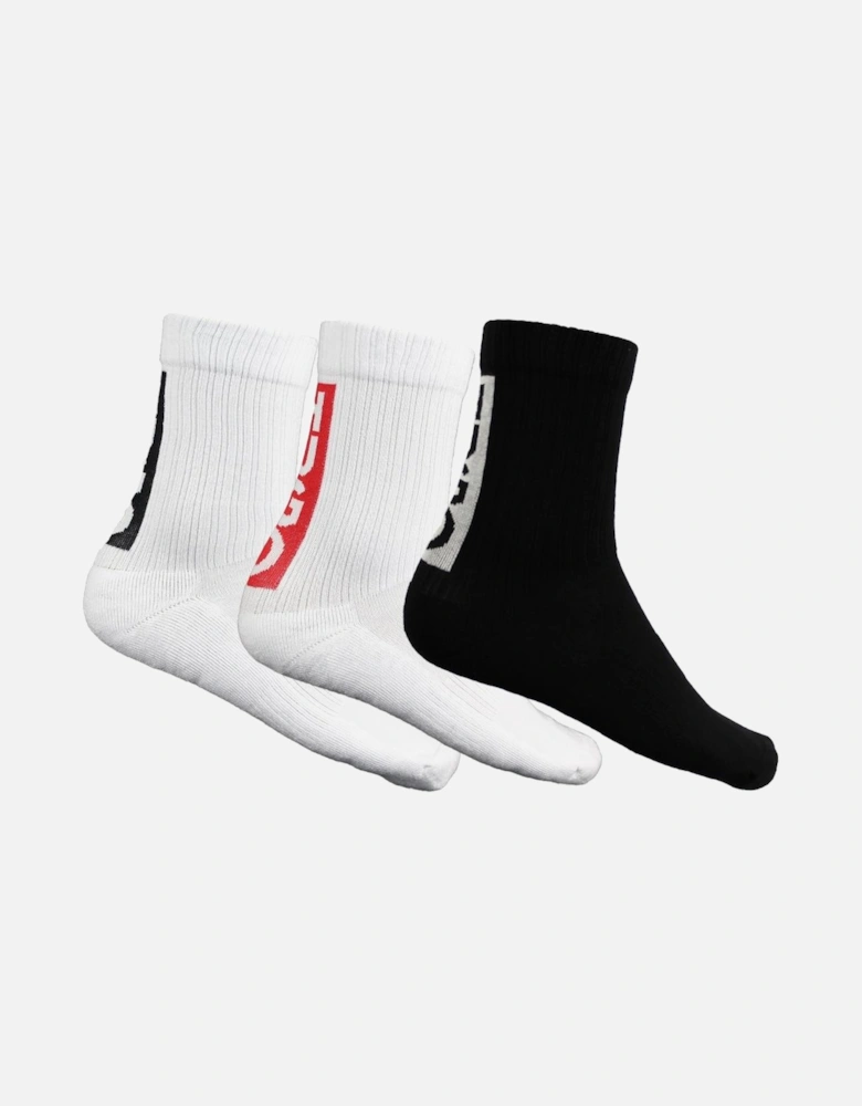 HUGO 3-Pack Back Label Sports Socks, Black White