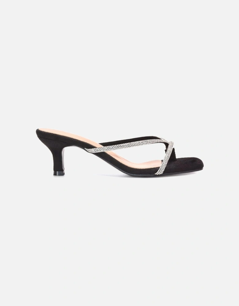 'Megan' Slip On Sparkly Diamante Mid Kitten Heel Sandal Mules