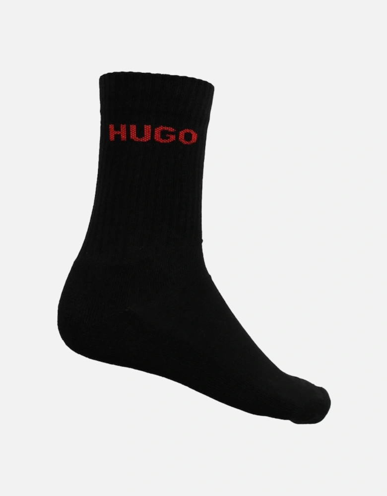 HUGO 6-Pack Rib Logo Sports Socks, Black and White