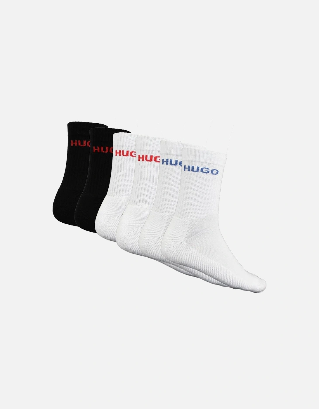 HUGO 6-Pack Rib Logo Sports Socks, Black and White, 5 of 4