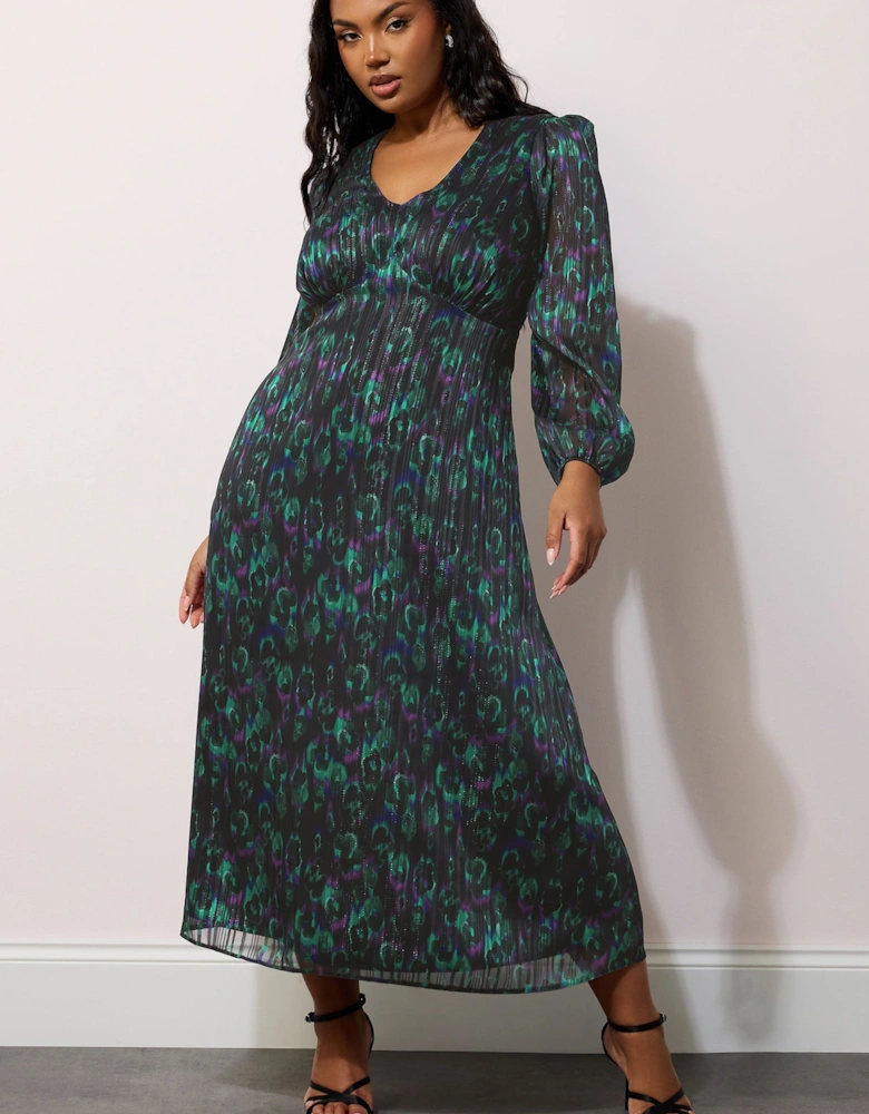 Metallic Peacock Midaxi Dress