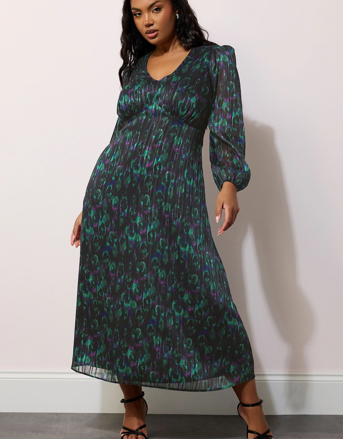 Metallic Peacock Midaxi Dress, 2 of 1