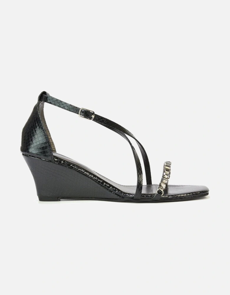 'Sky' Strappy Square Toe Patterned Diamante Wedge Heel Sandals
