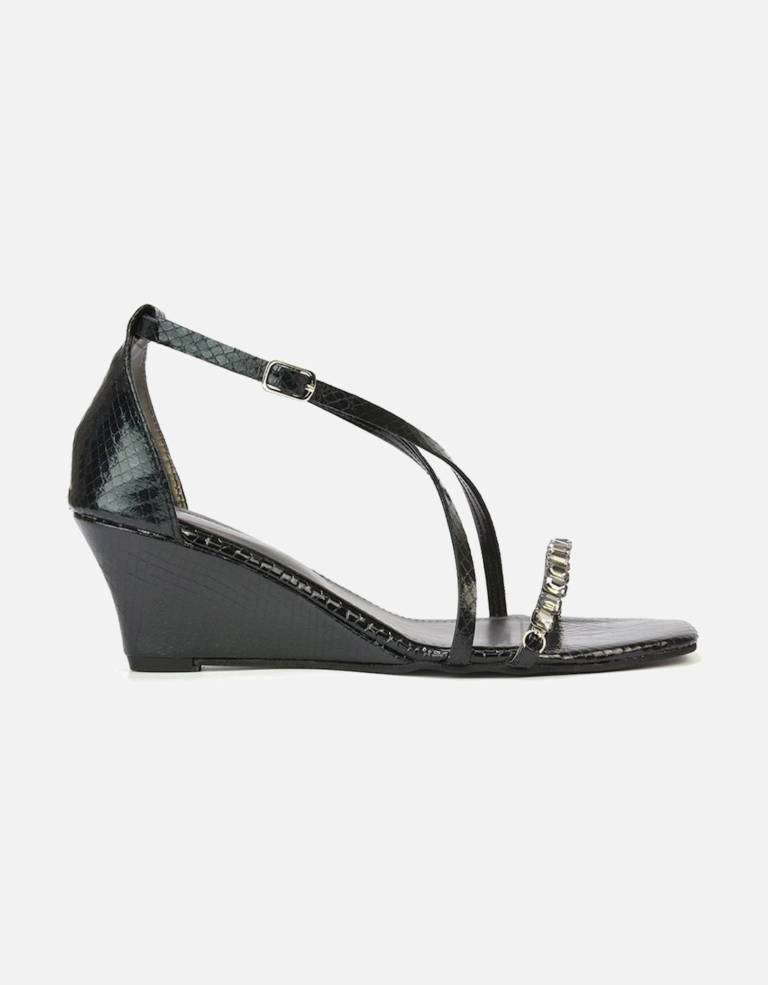 'Sky' Strappy Square Toe Patterned Diamante Wedge Heel Sandals, 2 of 1