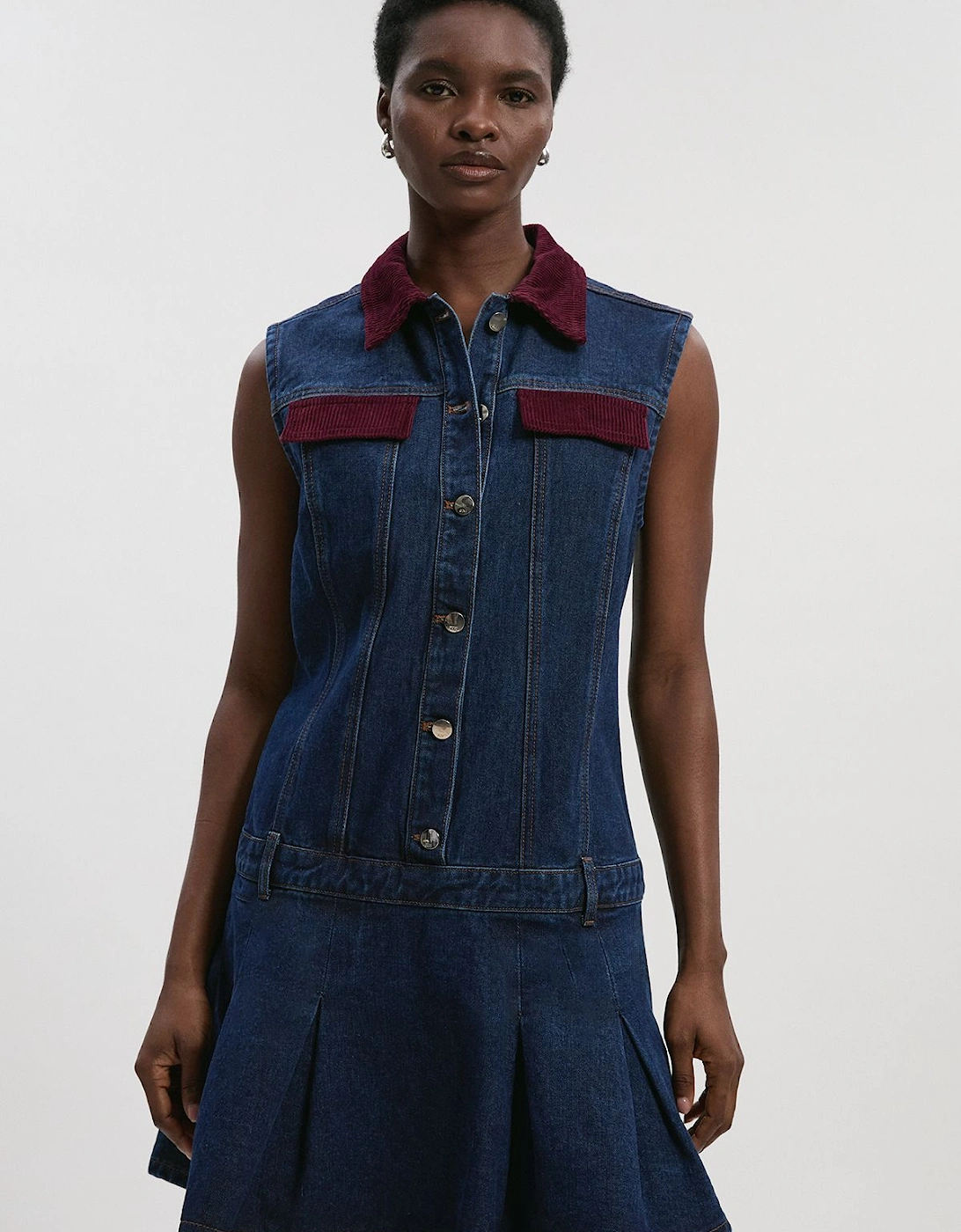 Denim and Cord Mix Mini Dress, 2 of 1