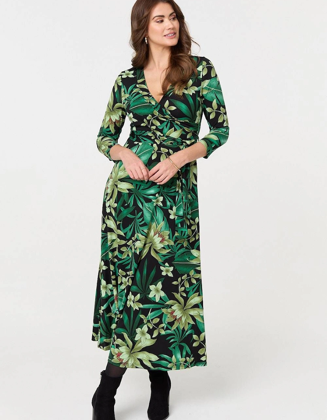 Floral 3/4 Sleeve Tie Waist Wrap Maxi Dress, 2 of 1