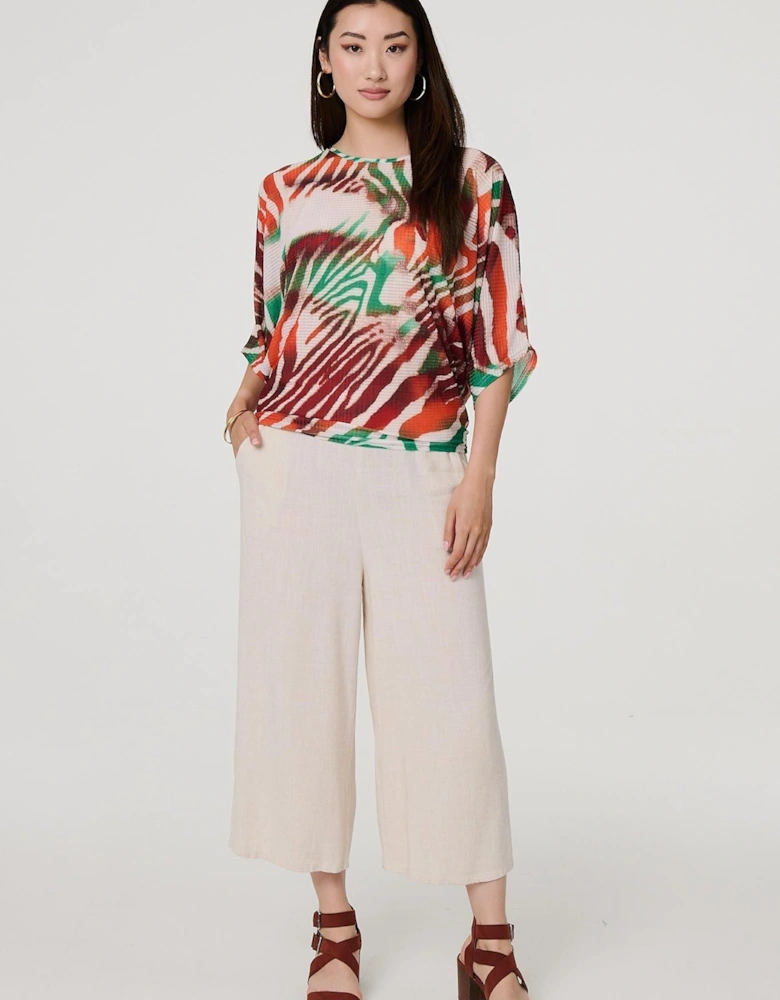 Animal Print 3/4 Sleeve Relaxed Blouse