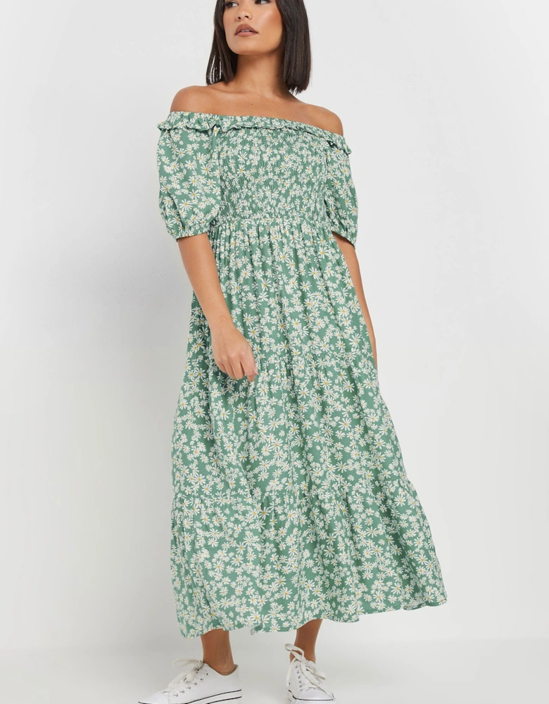 Petite Daisy Print Bardot Dress