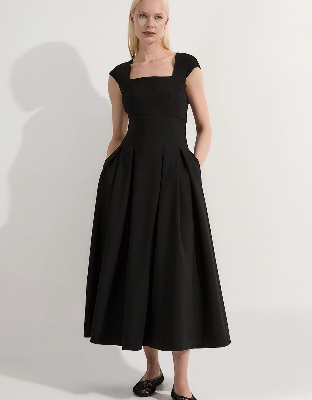 Clean Tailored Square Neck Full Skirted Midi Dress, 2 of 1