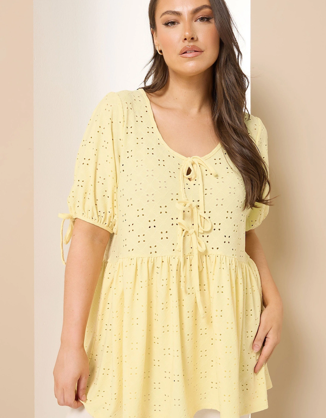 Broderie Anglaise Tie Front Peplum Top, 2 of 1