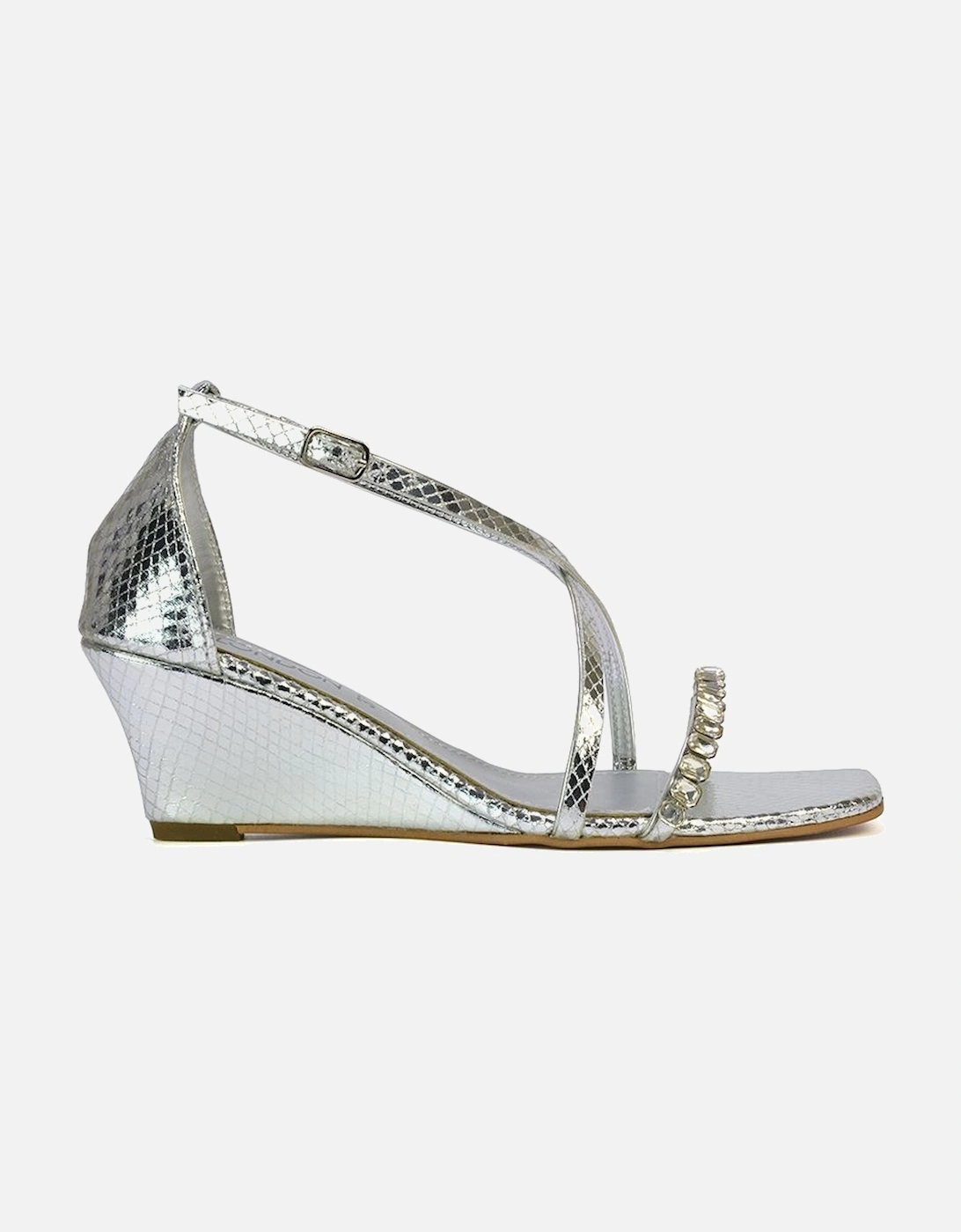'Sky' Strappy Square Toe Patterned Diamante Wedge Heel Sandals, 2 of 1