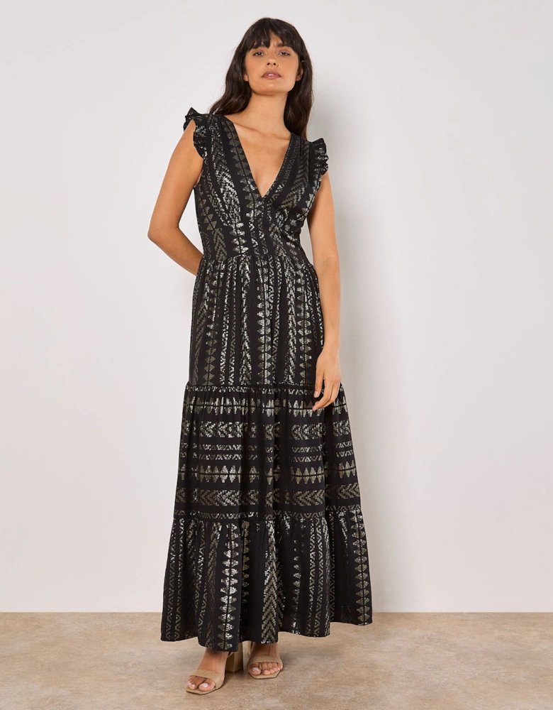Metallic Embroidered Maxi Dress