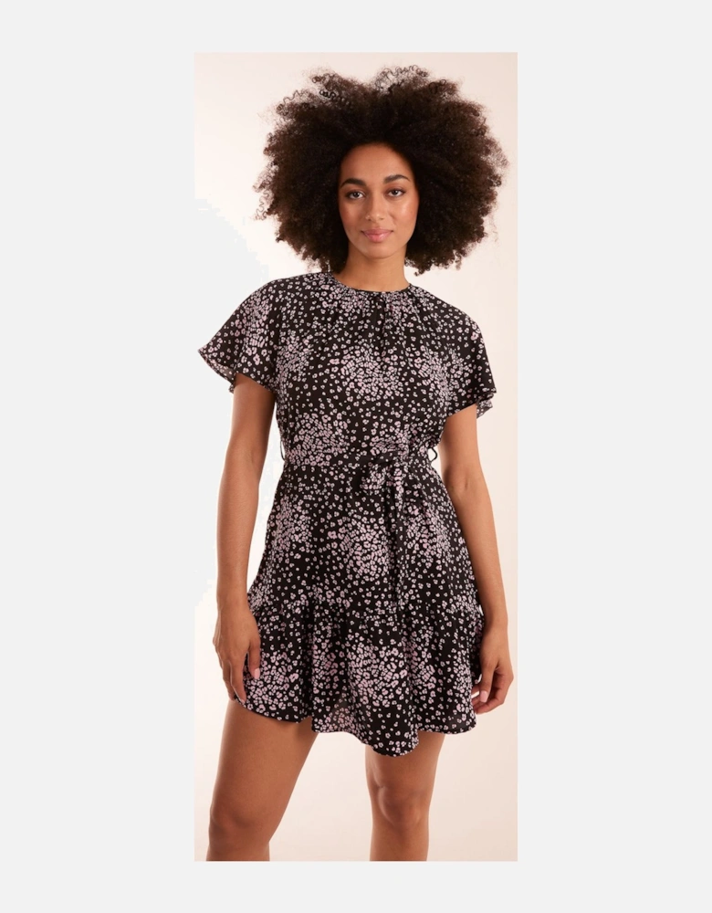 Frill Sleeve Belted Mini Dress