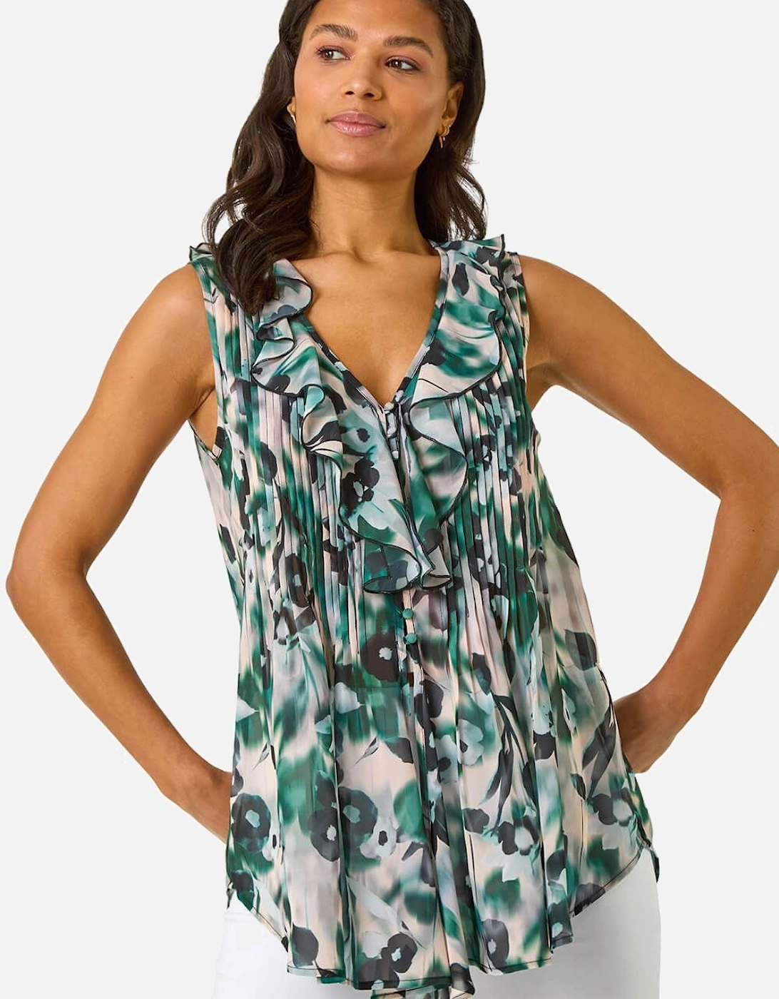 Abstract Print Frill Buttoned Blouse, 2 of 1